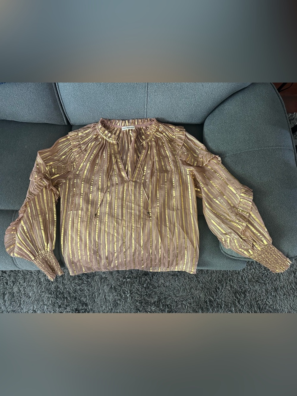 Ulla Johnson Metallic Stripe Ruffle Blouse - Rose